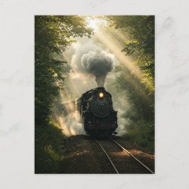 Retro Stoomtrein Bos Zomer Zonlicht Briefkaart
