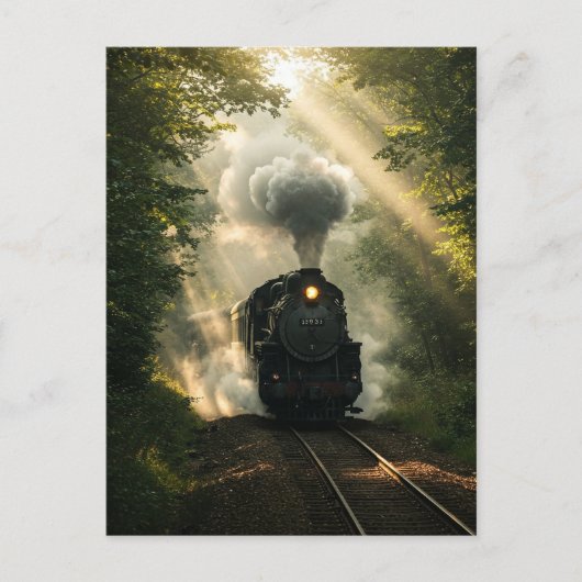 Retro Stoomtrein Bos Zomer Zonlicht Briefkaart (Voorkant)