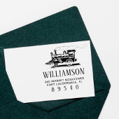 Retro stoomtrein familienaam retouradres rubberstempel