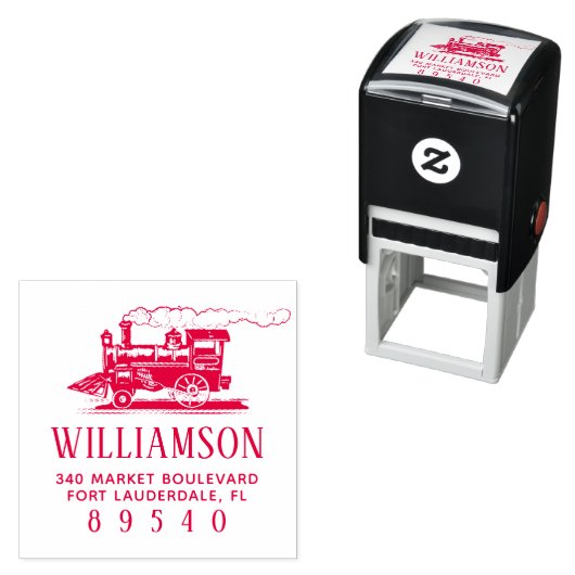 Retro stoomtrein familienaam retouradres  zelfinktende stempel (In situ)