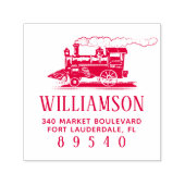 Retro stoomtrein familienaam retouradres  zelfinktende stempel (Design)