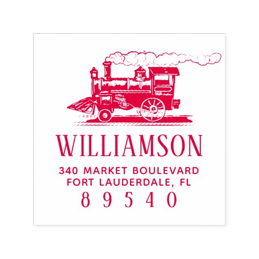 Retro stoomtrein familienaam retouradres  zelfinktende stempel (Design)