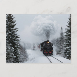 Retro stoomtrein wintersneeuw Briefkaart