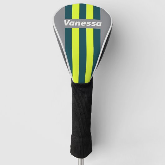 Retro Storm Cloud Grove Pin Strepen met Naam Golfheadcover (Voorkant)