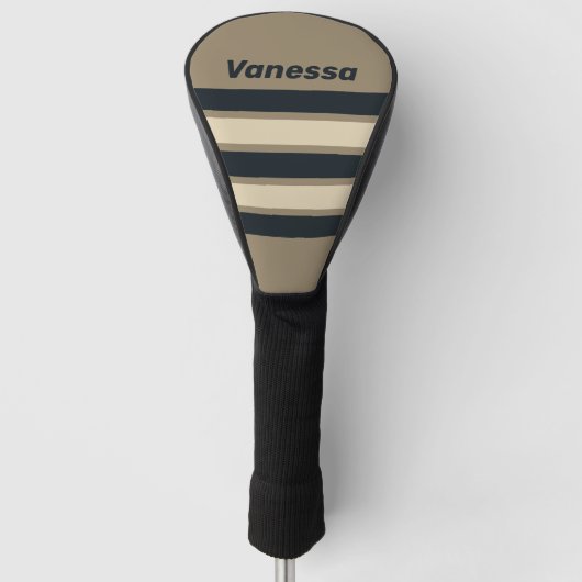 Retro Stormy Desert Drie Dwars Streep met Naam Golfheadcover (Voorkant)