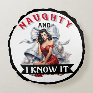 Retro Stout en ik weet het Kerstmis Pin-up Rond Kussen