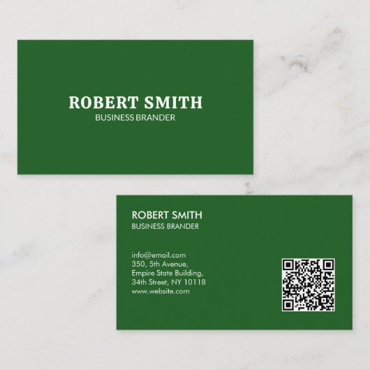 Retro Stout Minimalistische Groene QR Code Zakelij Visitekaartje (Voorkant / Achterkant)