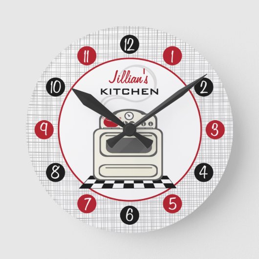 Retro Stove Red & Black Kitchen Clock Ronde Klok (Voorkant)