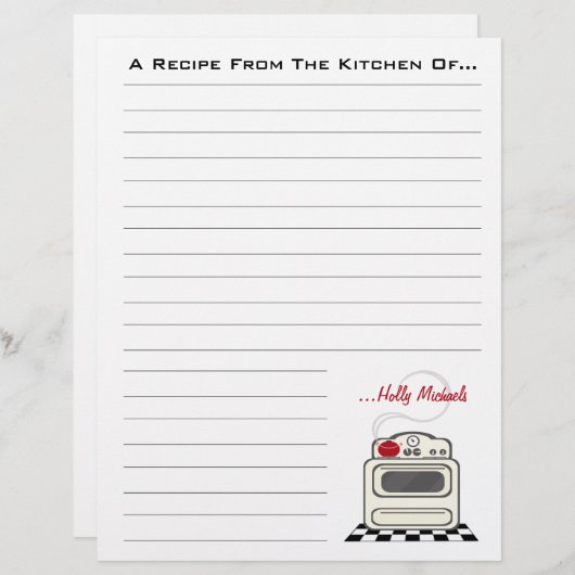 Retro Stove Red Kitchen Recippapier (Voorkant / Achterkant)