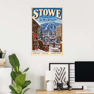 Retro Stowe Vermont Ski-poster Winter Reis Muur Poster