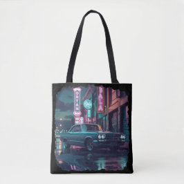 Retro straatbeeld kunst 1940s klassieke auto tote bag