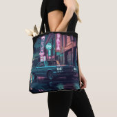 Retro straatbeeld kunst 1940s klassieke auto tote bag (Dichtbij)
