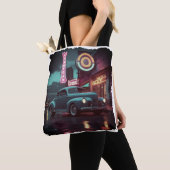 Retro straatbeeld kunst 1940s klassieke auto tote bag (Dichtbij)