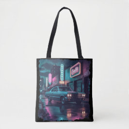 Retro straatbeeld kunst 1940s klassieke auto tote bag