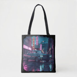 Retro straatbeeld kunst 1940s klassieke auto tote bag