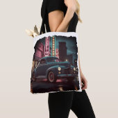 Retro straatbeeld kunst 1940s klassieke auto tote bag (Dichtbij)