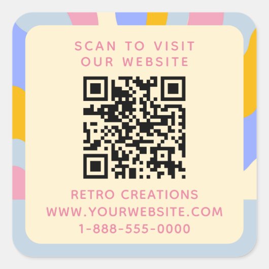Retro  Stralen QR Code Abstract Bedrijf Vierkante Sticker (Voorkant)