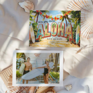 Retro Strand Aloha Tropische Trouwdag Save The Date