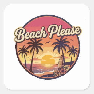 Retro Strand Alsjeblieft Zomer Zonsondergang Surf Vierkante Sticker