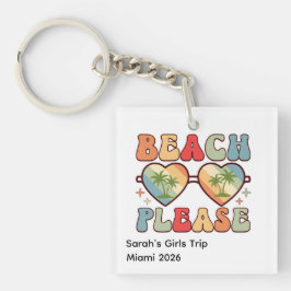 Retro Strand Alsjeblieft Zonsondergang Palmboom Zo Sleutelhanger
