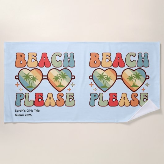 Retro Strand Alsjeblieft Zonsondergang Palmboom Zo Strandlaken (Voorkant)