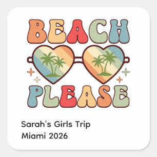 Retro Strand Alsjeblieft Zonsondergang Palmboom Zo Vierkante Sticker