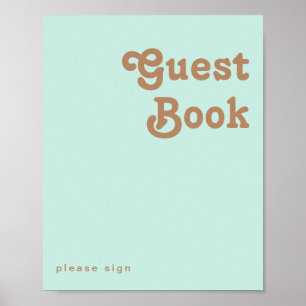 Retro Strand   Aqua gastenboek bord Poster