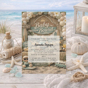 Retro strand Baby on Board Baby Shower Kaart