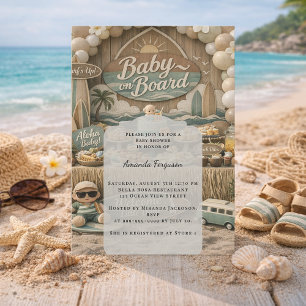Retro strand Baby on Board Baby Shower Kaart