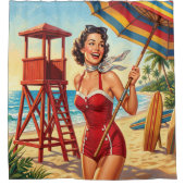 Retro strand badmeester pin-up meisje douchegordijn (Voorkant)