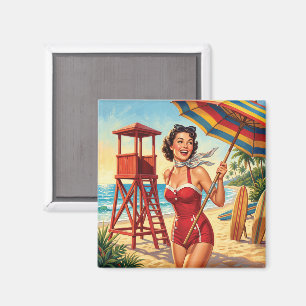 Retro strand badmeester pin-up meisje magneet