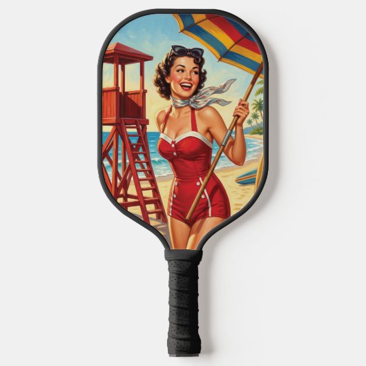 Retro strand badmeester pin-up meisje pickleball paddle (Voorkant)