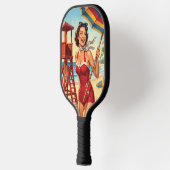 Retro strand badmeester pin-up meisje pickleball paddle (Links)