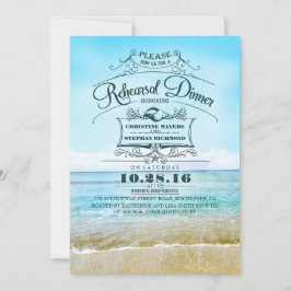 Retro strand blauw ombre repetitie diner uitnodigi kaart