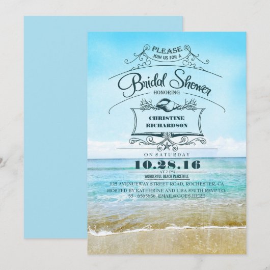 Retro strand blauw ombre vrijgezellenfeest nodigt kaart (Voorkant / Achterkant)