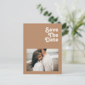 Retro Strand | Bruine Foto Bewaar De Datum Uitnodiging Briefkaart (Staand voorkant)