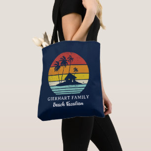 Retro strand familie kustvakantie script tote bag
