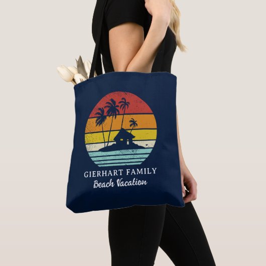 Retro strand familie kustvakantie script tote bag (Dichtbij)