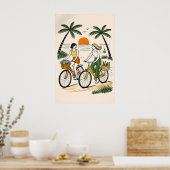 Retro strand fiets koppel poster, zomer kust poster (Keuken)