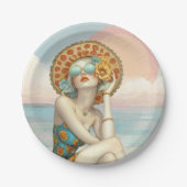 Retro Strand Glam Stijlvolle Vrouw met Zonnebril Papieren Bordje (Voorkant)