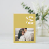 Retro Strand | Gouden Foto Save The Date Uitnodiging Briefkaart (Staand voorkant)
