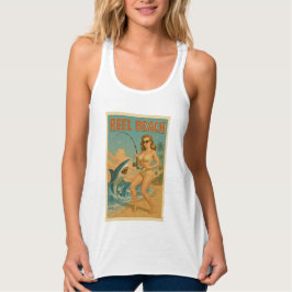 Retro strand haaienvissen pin-up kustleven tanktop