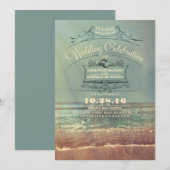 Retro strand huwelijksuitnodigingen -  Zeegezicht Kaart (Voorkant / Achterkant)