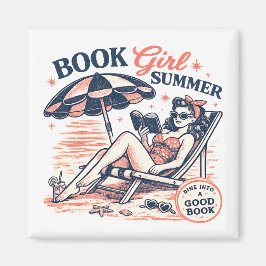 Retro strand leesboek meisje zomer magneet