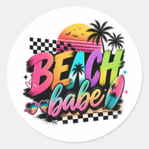 Retro Strand Meisje Citaat Tropische Sfeer Kleurig Ronde Sticker