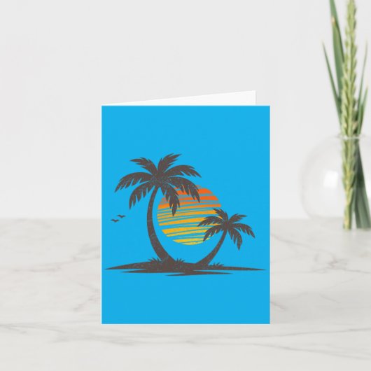 Retro strand palmbomen zonsondergang grappige vaka kaart (Voorkant)