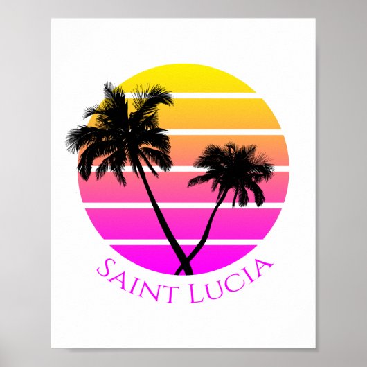Retro Strand Palmboom Saint Lucia Poster (Voorkant)