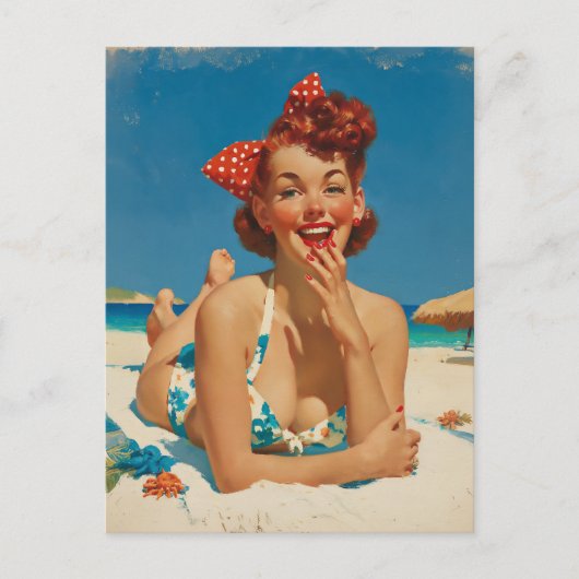 Retro Strand Pin-up Briefkaart (Voorkant)