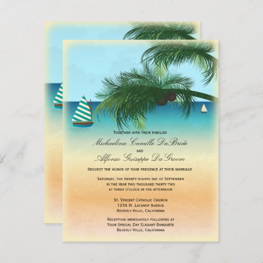 Retro strand scène formele bruiloft uitnodigen kaart (Voorkant / Achterkant)