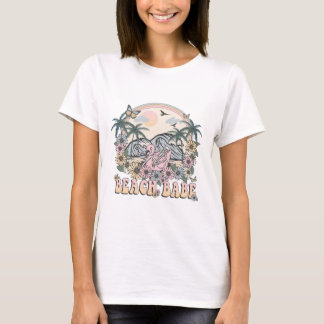 Retro strand schatje skelet flamingo vrede t-shirt